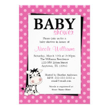 Pink Zebra Polka Dot Baby Shower Invitations