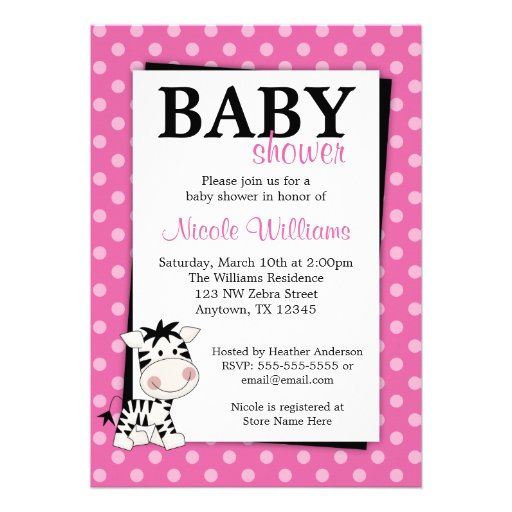 Pink Zebra Polka Dot Baby Shower Invitations