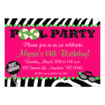 Pink Zebra Pool Party Birthday Invitation
