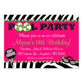 Pink Zebra Pool Party Birthday Invitation 5