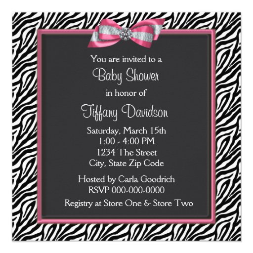 Pink Zebra Princess Baby Shower Personalized Invite