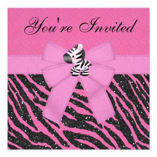 Pink Zebra, Princess Crowns & Animal Print Glitter Personalized Announcement