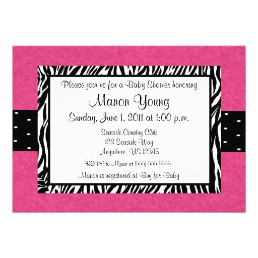 Pink Zebra Print Baby or Bridal Shower Invitation