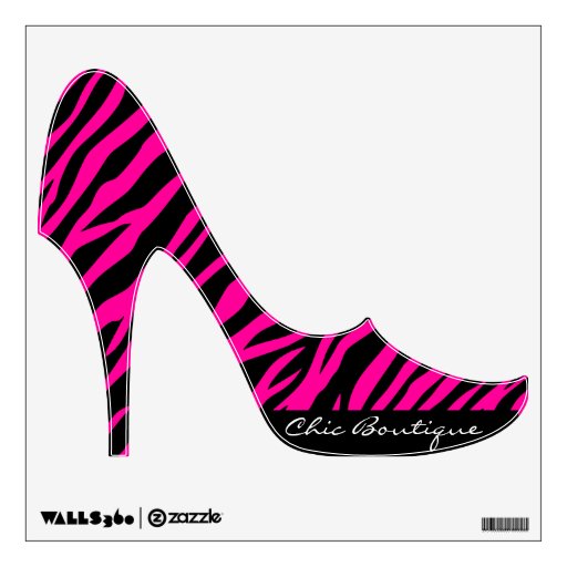 Pink Zebra Print Custom Text Stiletto Heels Decor Wall Decals | Zazzle