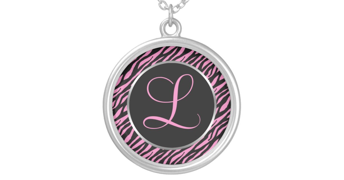 pink zebra print fancy letter l silver plated necklace fancy letter d designs