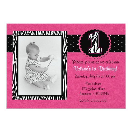 Pink Zebra Print Girls 1st Birthday Invitation | Zazzle Pink Zebra Print Girls 1st Birthday Invitation | Zazzle