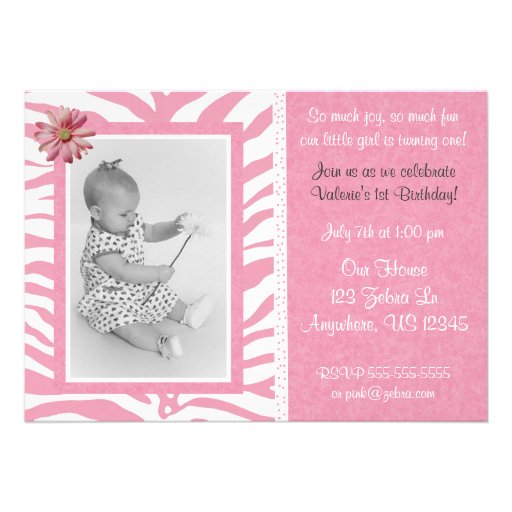 Pink Zebra Print Girls Birthday Invitation