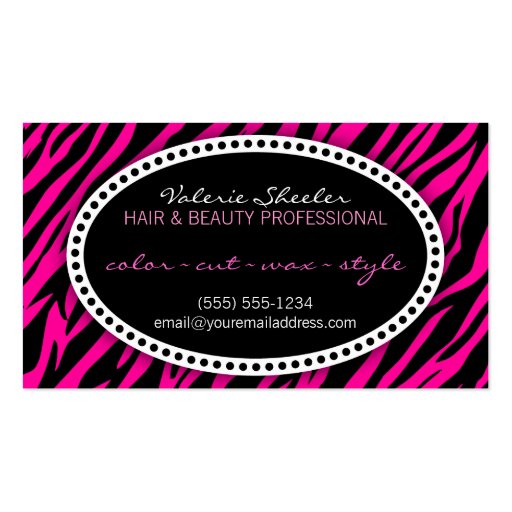 Pink Zebra Print Hair & Beauty Appointment Card Business Card Template (front side)