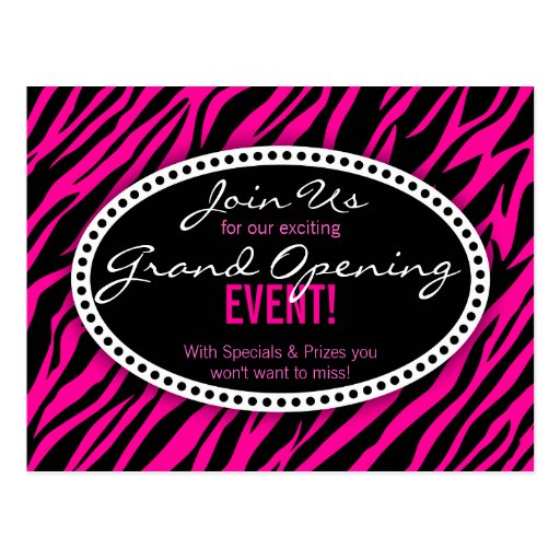 Pink Zebra Print Hair Salon Grand Opening Postcard Zazzle