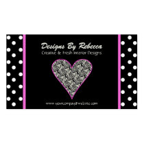 Pink Zebra Print Heart  & Polka Dots Business Card business cards