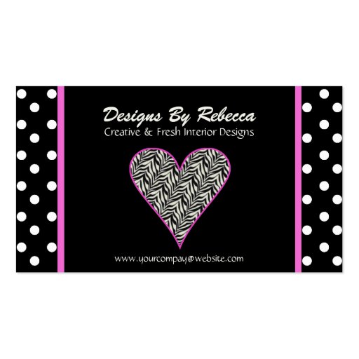 Pink Zebra Print Heart  & Polka Dots Business Card