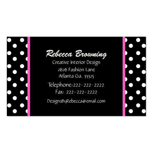 Pink Zebra Print Heart & Polka Dots Business Card (back side)