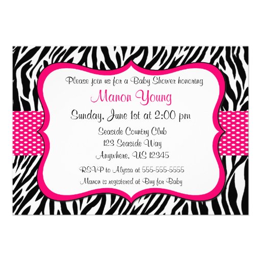 Pink Zebra Print Invitaiton Custom Invitations