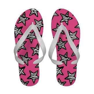 Pink zebra print stars flip flops