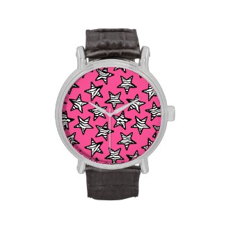 Pink zebra print stars wristwatches