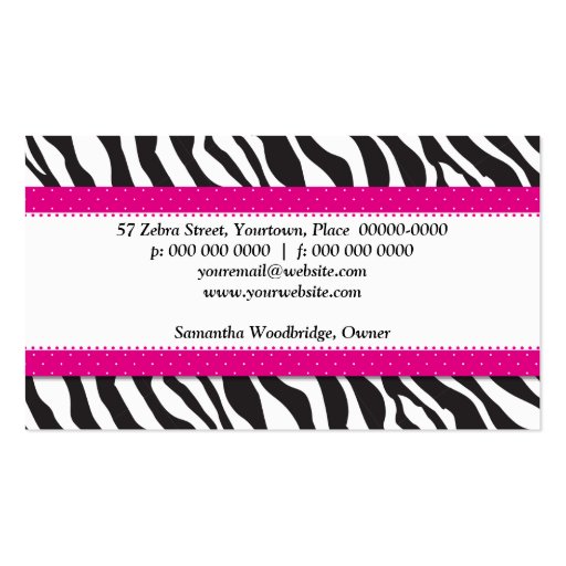 Pink Zebra Ribbon Business Card (back side)