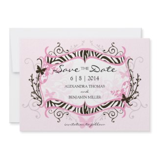 Pink Zebra Save the Date invitation