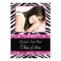 Pink Zebra Sparkle Girls Graduation Party Personalized Invitation