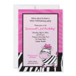 Pink Zebra Stripe 5x7 Birthday Invitation