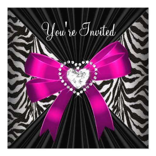 Pink Zebra Stripe Black Birthday Party Image Invite