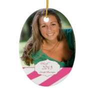Pink zebra stripes graduation photo ornament ornament