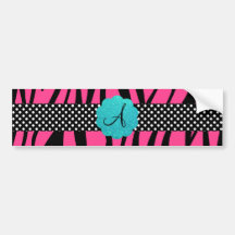 Pink zebra stripes monogram bumper stickers