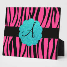Pink zebra stripes monogram display plaques