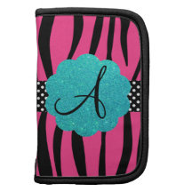 Pink zebra stripes monogram folio planner
