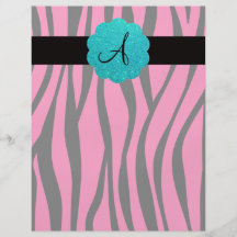 Pink zebra stripes monogram personalized flyer
