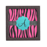 Pink zebra stripes monogram premium keepsake box