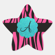 Pink zebra stripes monogram star sticker