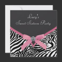 Pink Zebra Sweet 16 Birthday Party Custom Announcements