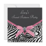 Pink Zebra Sweet 16 Birthday Party Custom Announcements