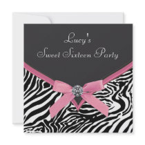 Pink Zebra Sweet 16 Birthday Party Custom Announcements