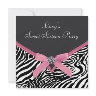 Pink Zebra Sweet 16 Birthday Party Custom Announcements