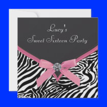 Pink Zebra Sweet 16 Birthday Party Custom Announcements