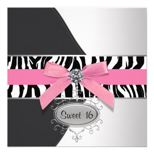 Pink Zebra Sweet 16 Birthday Party Custom Invitation