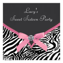 Pink Zebra Sweet 16 Birthday Party Custom Announcements