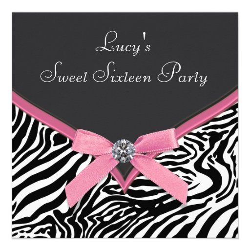 Pink Zebra Sweet 16 Birthday Party Custom Announcements (front side)