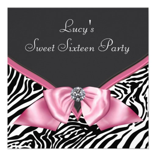 Pink Zebra Sweet 16 Birthday Party Custom Invitation