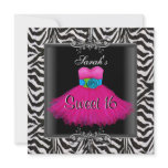 Pink Zebra  Sweet Sixteen 16 Birthday Black Dress invitations