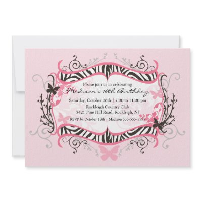 Pink Zebra Sweet Sixteen Birthday Invitation (10-pack)