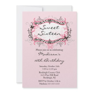 Pink and Black Zebra Print Butterfly Invitations Pink Zebra Print Butterfly Invitations