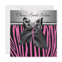 Pink Zebra Sweet Sixteen Birthday Personalized Invitations