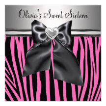 Pink Zebra Sweet Sixteen Birthday Personalized Invitations