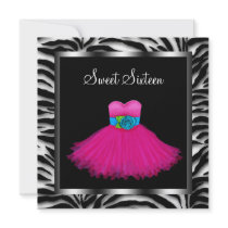 Pink Zebra Sweet Sixteen Birthday Party Custom Invitations