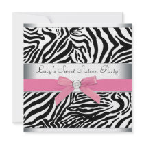 Pink Zebra Sweet Sixteen Birthday Party Personalized Invites