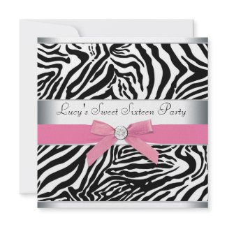 Pink Zebra Sweet Sixteen Birthday Party invitation