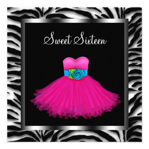 Pink Zebra Sweet Sixteen Birthday Party Custom Invitations