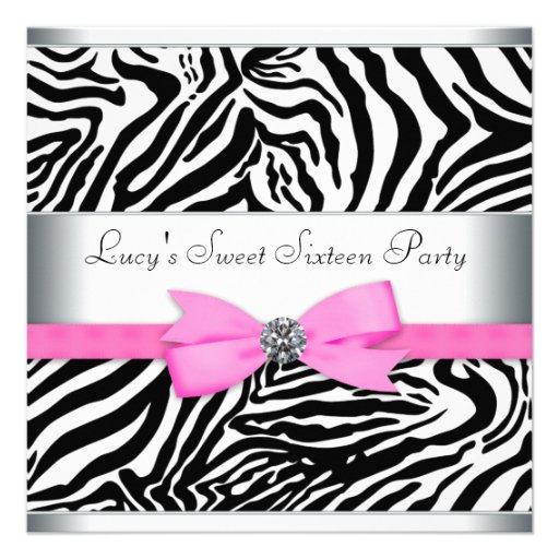 Pink Zebra Sweet Sixteen Birthday Party Custom Invite